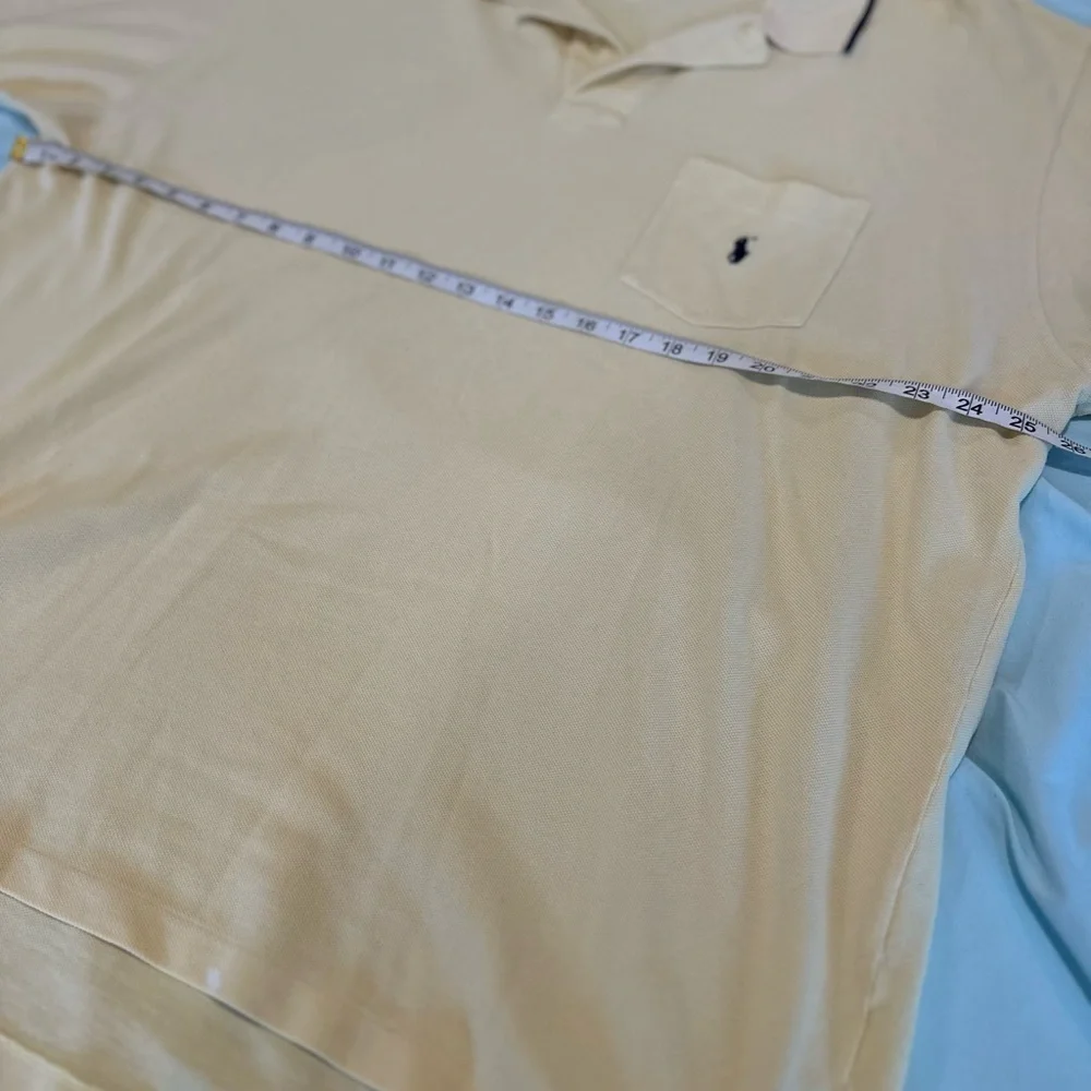 Polo Ralph Lauren Men 2XL Pale Yellow Navy Pony & Stripe On Collar. Cotton.